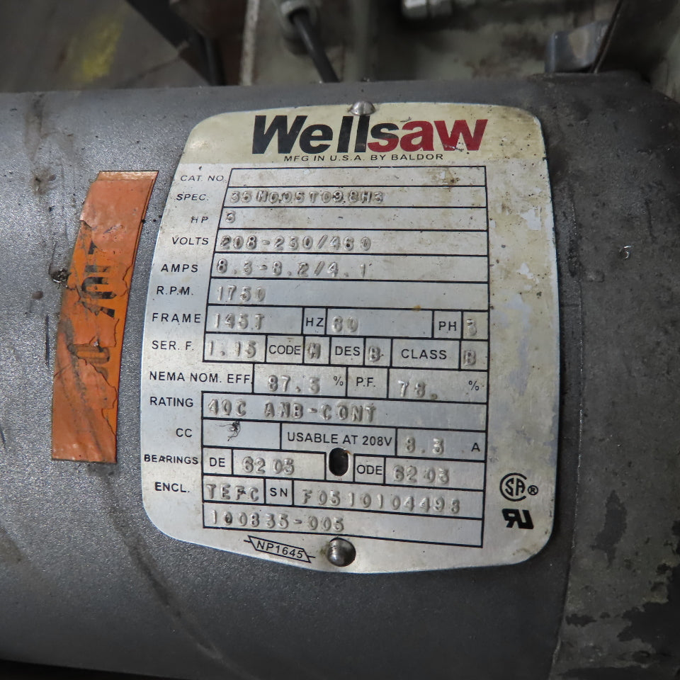 Wellsaw 1316 Swivel Head Miter Cut Band Saw 480V 3Ph W/ In/Out Feed Conveyors
