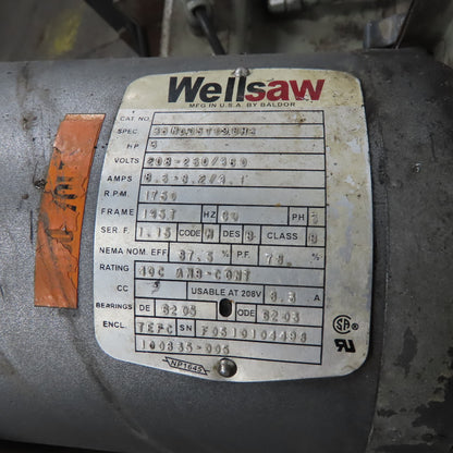 Wellsaw 1316 Swivel Head Miter Cut Band Saw 480V 3Ph W/ In/Out Feed Conveyors