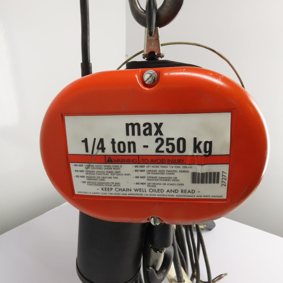CM Lodestar B-2 1/4 Ton Electric Chain Hoist 480V 3Ph 10' Lift 5/16FPM 2-Speed