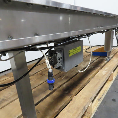 Stainless Steel Gravity Roller Conveyor W/ Pneumatic Incline 122" Long