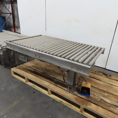 Stainless Steel Gravity Roller Conveyor W/ Pneumatic Incline 122" Long