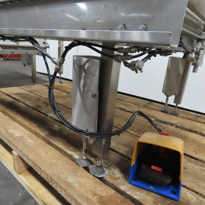 Stainless Steel Gravity Roller Conveyor W/ Pneumatic Incline 122" Long