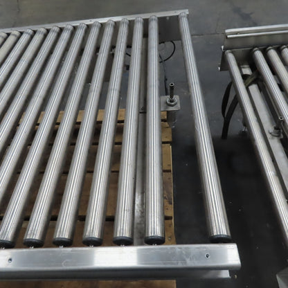 Stainless Steel Gravity Roller Conveyor W/ Pneumatic Incline 122" Long