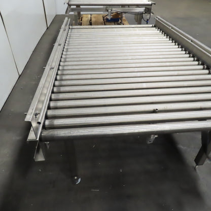 Stainless Steel Gravity Roller Conveyor W/ Pneumatic Incline 122" Long