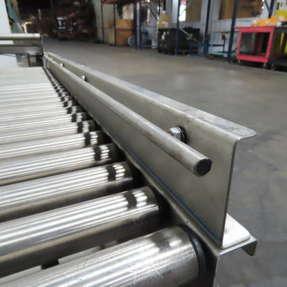Stainless Steel Gravity Roller Conveyor W/ Pneumatic Incline 122" Long