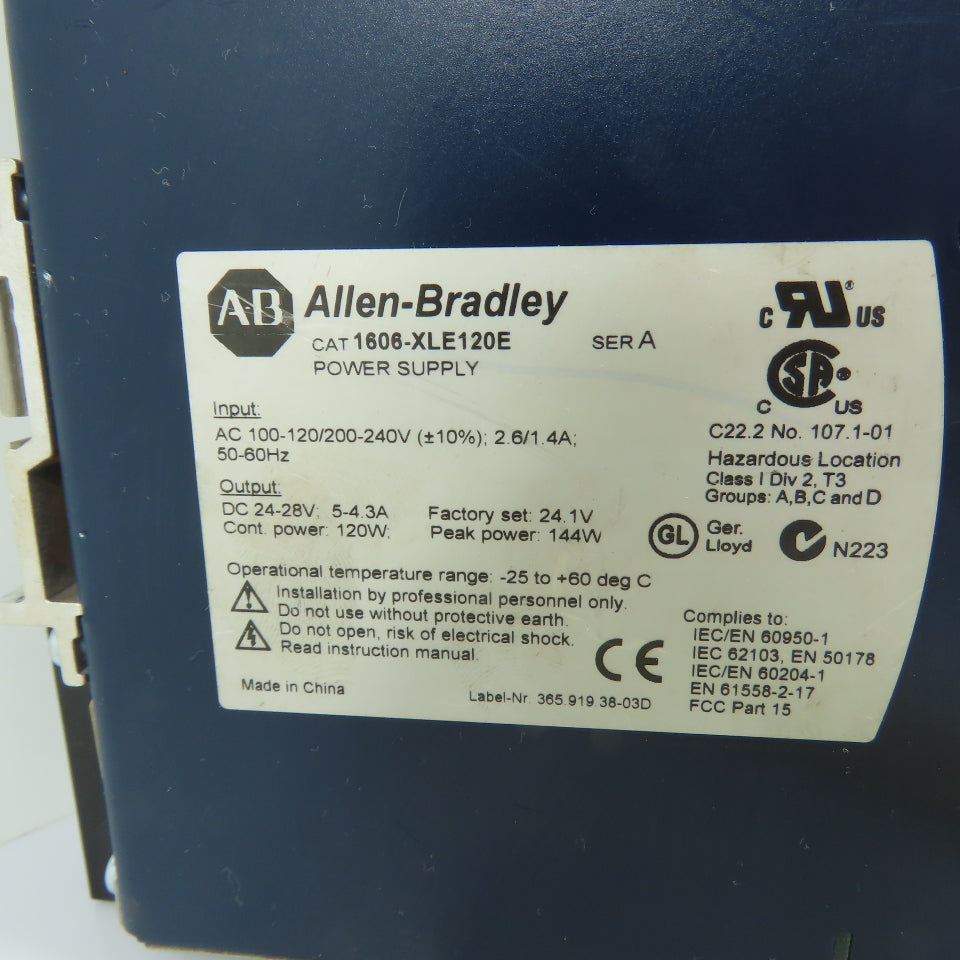 Allen-Bradley 1606-XLE120E Power Supply 120W 24-28VDC Out 100-240VAC In Ser A