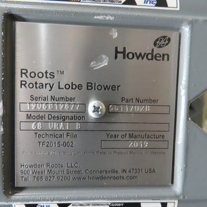Roots 68 URAI 25Hp 480V 3Ph Rotary Lobe Positive Displacement Blower Package
