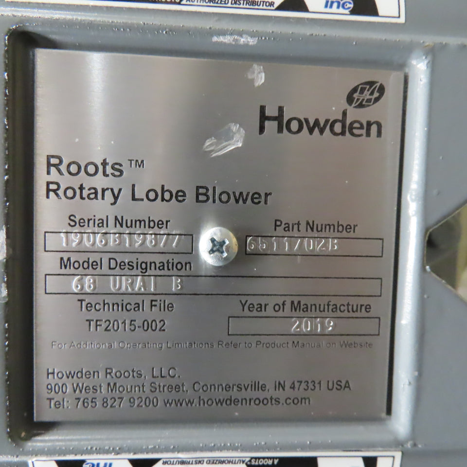 Roots 68 URAI 25Hp 480V 3Ph Rotary Lobe Positive Displacement Blower Package