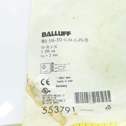 Balluff BES 516-372-G-E4-C-PU-05 Inductive Proximity Sensor 10-30VDC 2mm Sensing