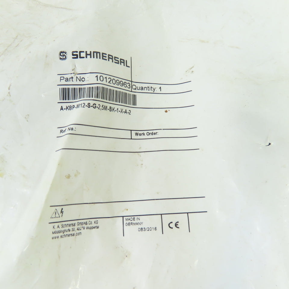 Schmersal A-K8P-M12-S-G-2,5M-BK-1-X-A-2 101209963 M12 8-Pole Connctng Cable 2.5m