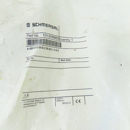 Schmersal A-K8P-M12-S-G-2,5M-BK-1-X-A-2 101209963 M12 8-Pole Connctng Cable 2.5m