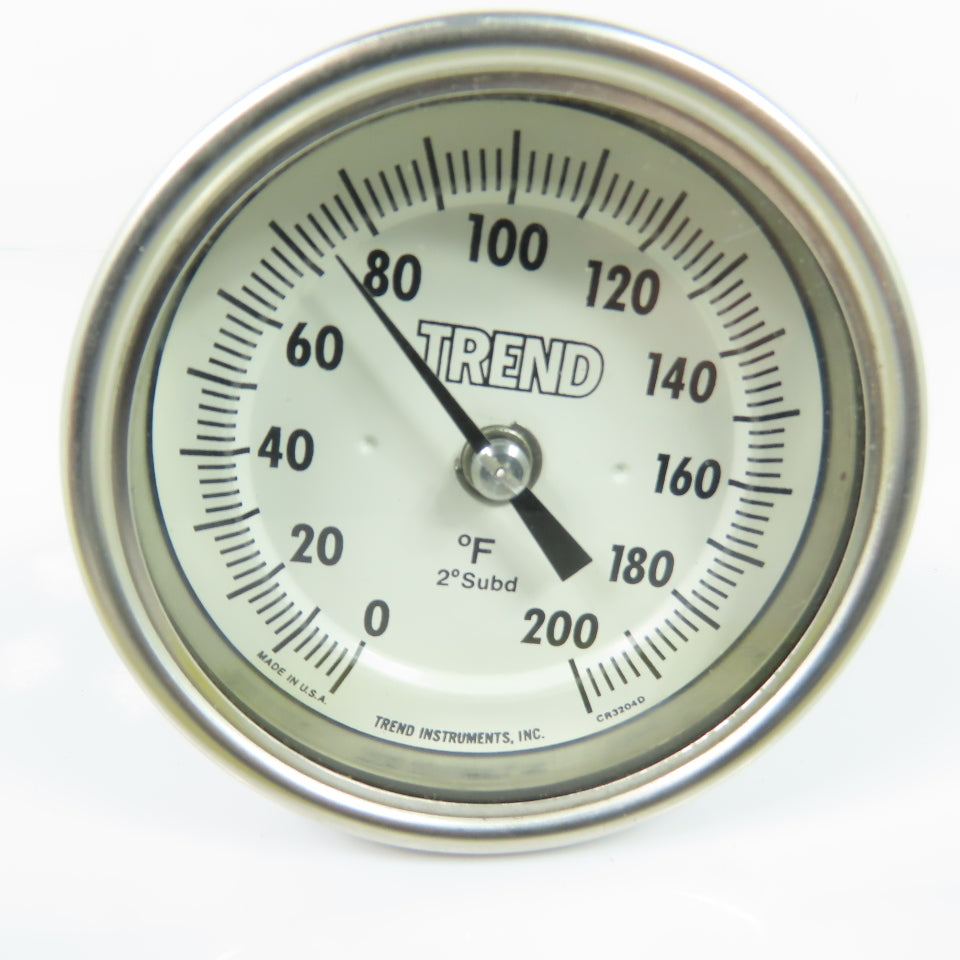 Trend CR3204D Bimetal Dial Thermometer 0-200°F 3" Face 6" Stem 1/2" NPT