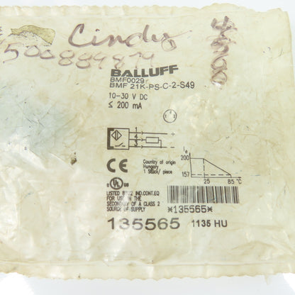 Balluff BMF 21K-PS-C-2-S49 BMF0029 Magnetic Field Sensor 10-30VDC 200mA