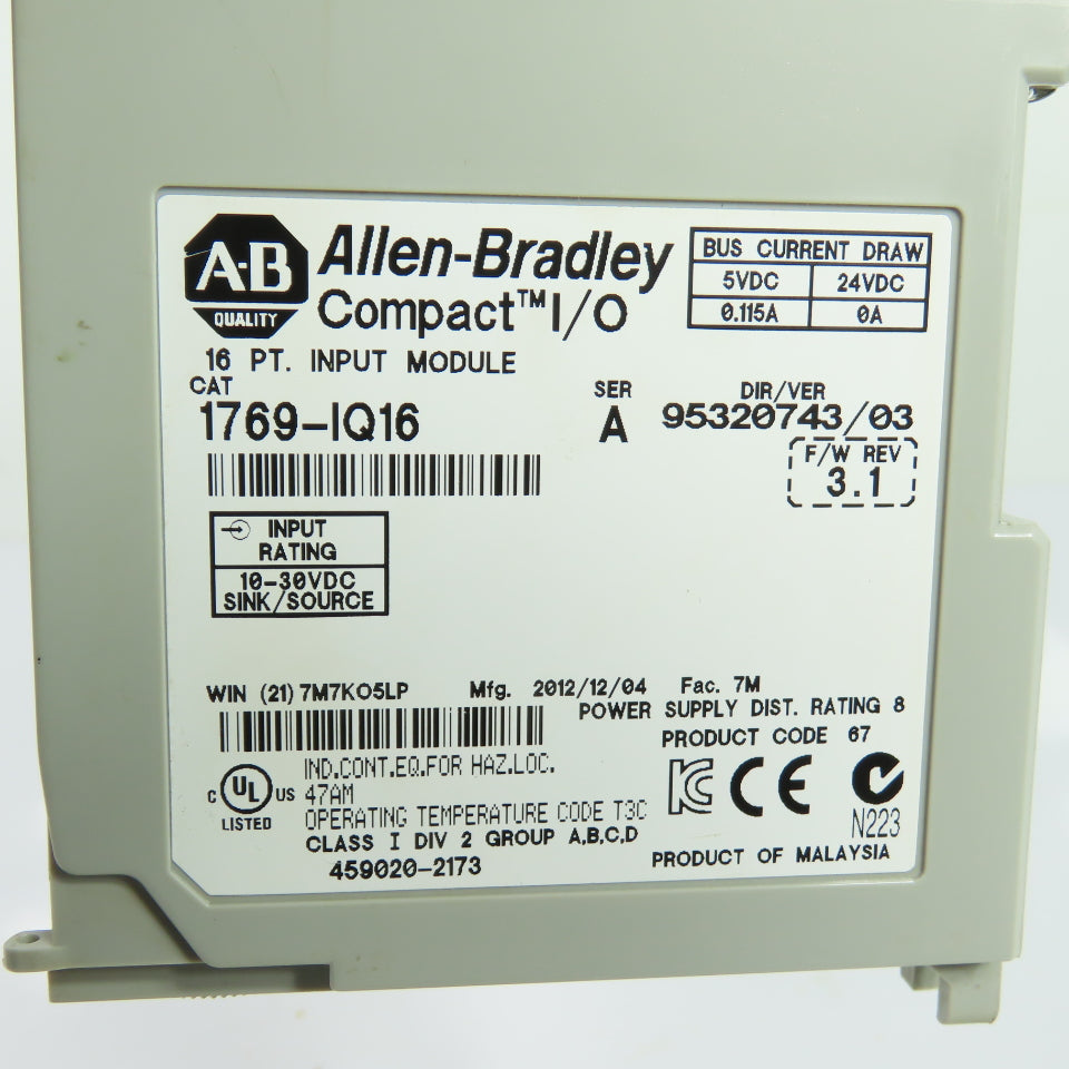 Allen-Bradley 1769-IQ16 16 PT Input Module Compact I/O 24VDC Ser A F/W Rev 3.1