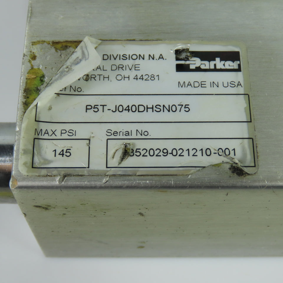 Parker P5T-J040DHSN075 40mm Bore 0.75" Stroke Guided Pneumatic Cylinder 145 PSI