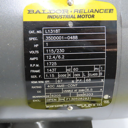 Baldor L1318T 1HP Electric Motor 115/230V 1725RPM 143T Frame Tested