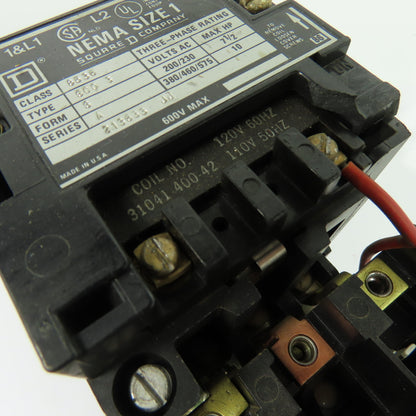 Square D 8536 SCO 3 NEMA Size 1 Magnetic Motor Starter 3Ph 120V Coil