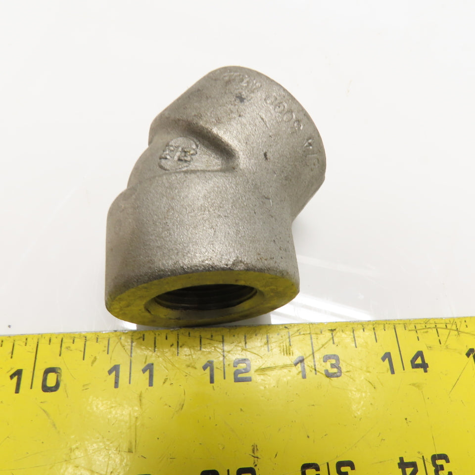 1" 45 Degree Threaded Elbow Pipe Fitting 3000# 304 Stainless Steel