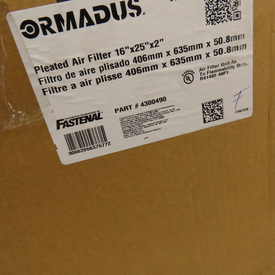 Ormadus 4300490 Pleated Air Filters 16x25x2 MERV 8 Lot of 6