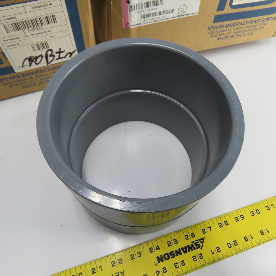 Spears 829-060C 6" x 6" CPVC Coupling Sch 80 Gray Pipe Fitting Slip x Slip Lot/6
