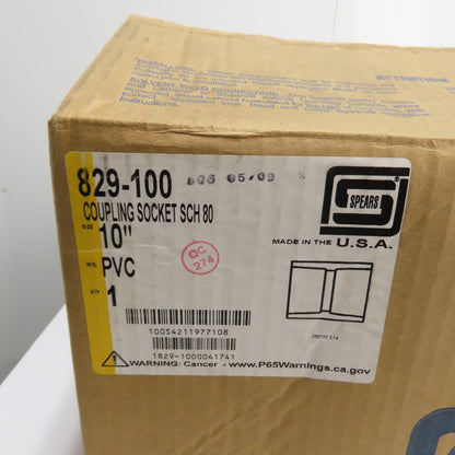 Spears 829-100 Coupling Socket Fitting Schedule 80 PVC 10"