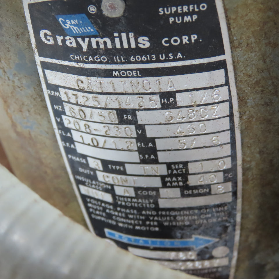 Graymills CAT17NC1A 1/6HP Coolant Pumping System 3Ph 230/460V W/Reservoir
