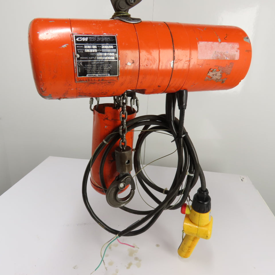 CM Lodestar Model A2 1/8Ton 250LB Electric Chain Hoist 460V 3Ph 32/10FPM 12'Lift
