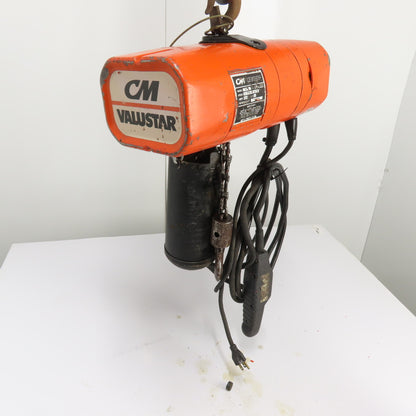 CM Valustar Model WF 1/2 Ton 1000LB Electric Chain Hoist 15' Lift 16FPM 1Ph 115V