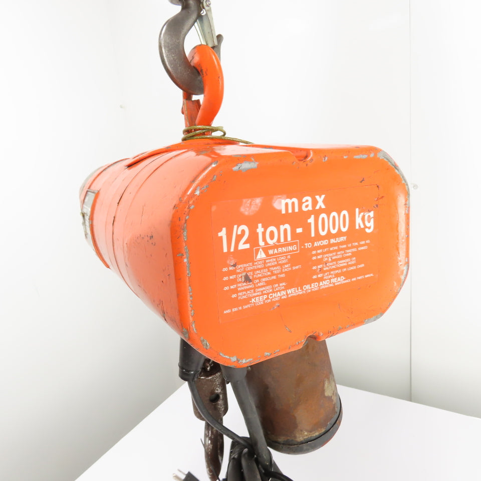 CM Valustar Model WF 1/2 Ton 1000LB Electric Chain Hoist 10' Lift 16FPM 1Ph 115V