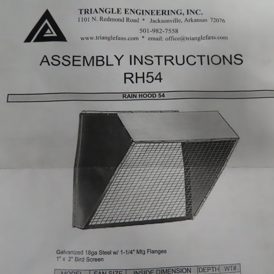 Triangle Engineering RH54 54" Galvanized Fan Weather Hood W/ Bird Screen