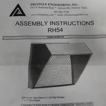 Triangle Engineering RH54 54" Galvanized Fan Weather Hood W/ Bird Screen