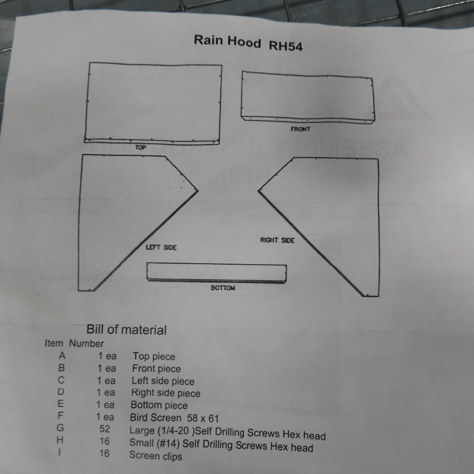 Triangle Engineering RH54 54" Galvanized Fan Weather Hood W/ Bird Screen