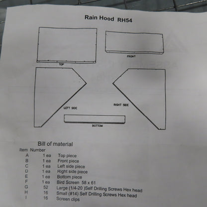 Triangle Engineering RH54 54" Galvanized Fan Weather Hood W/ Bird Screen