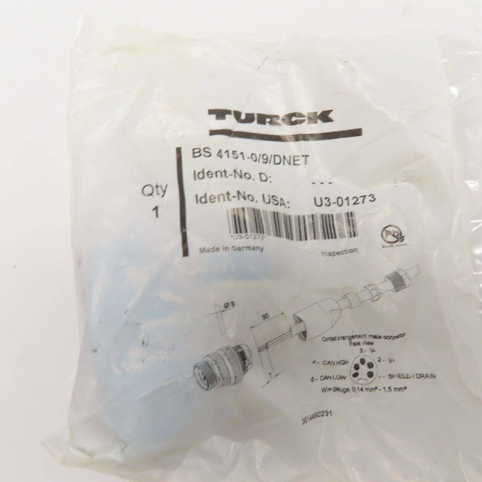 Turck BS 4151-0/9/DNET DeviceNet Circular Connector 5-Pin Field Wireable Plug