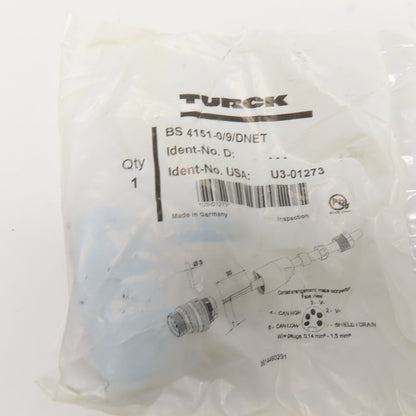 Turck BS 4151-0/9/DNET DeviceNet Circular Connector 5-Pin Field Wireable Plug