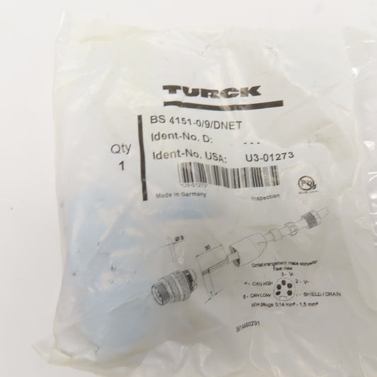 Turck BS 4151-0/9/DNET DeviceNet Circular Connector 5-Pin Field Wireable Plug