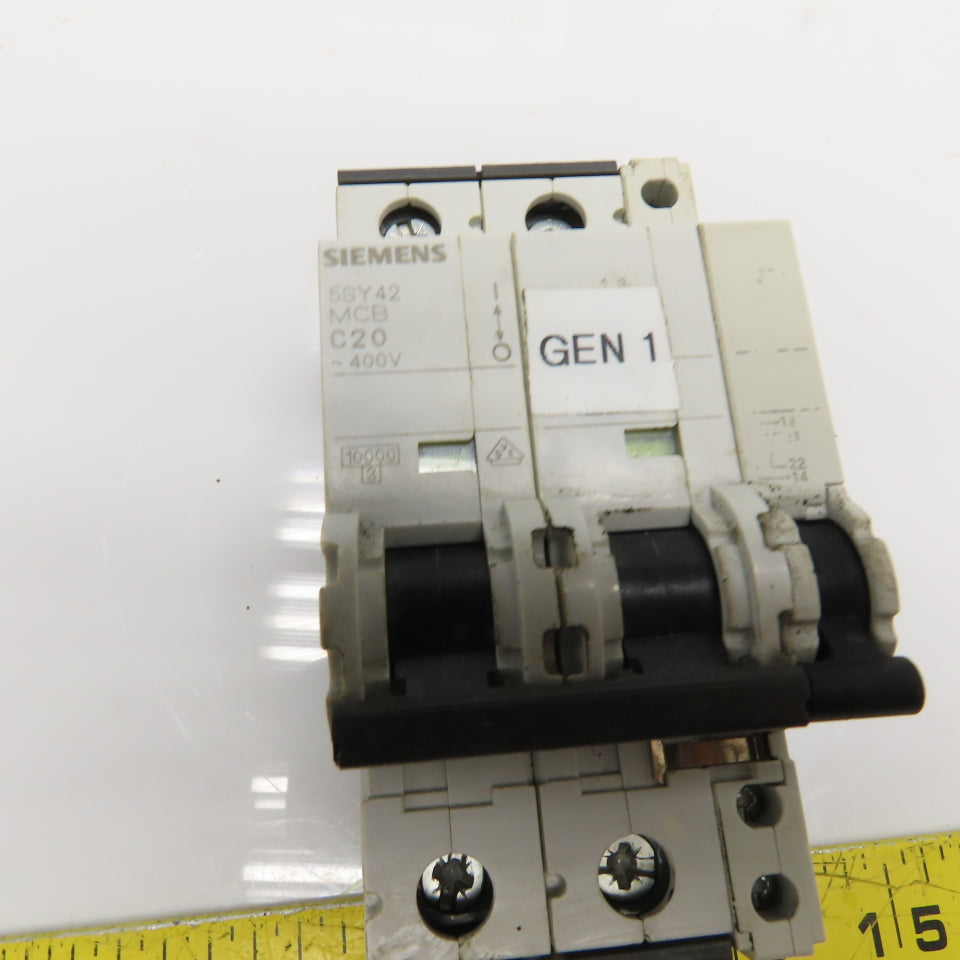 Siemens 5SY4220-7 20A 2-Pole Miniature Circuit Breaker W/ Auxiliary