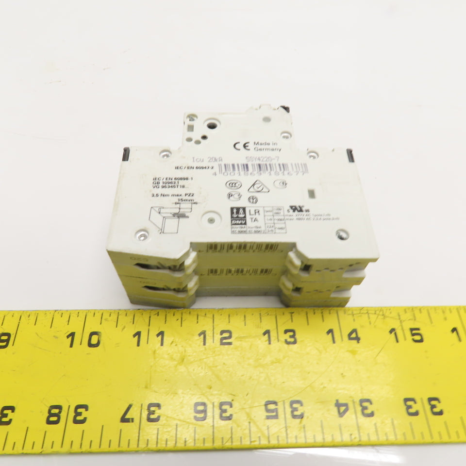Siemens 5SY4220-7 20A 2-Pole Miniature Circuit Breaker W/ Auxiliary