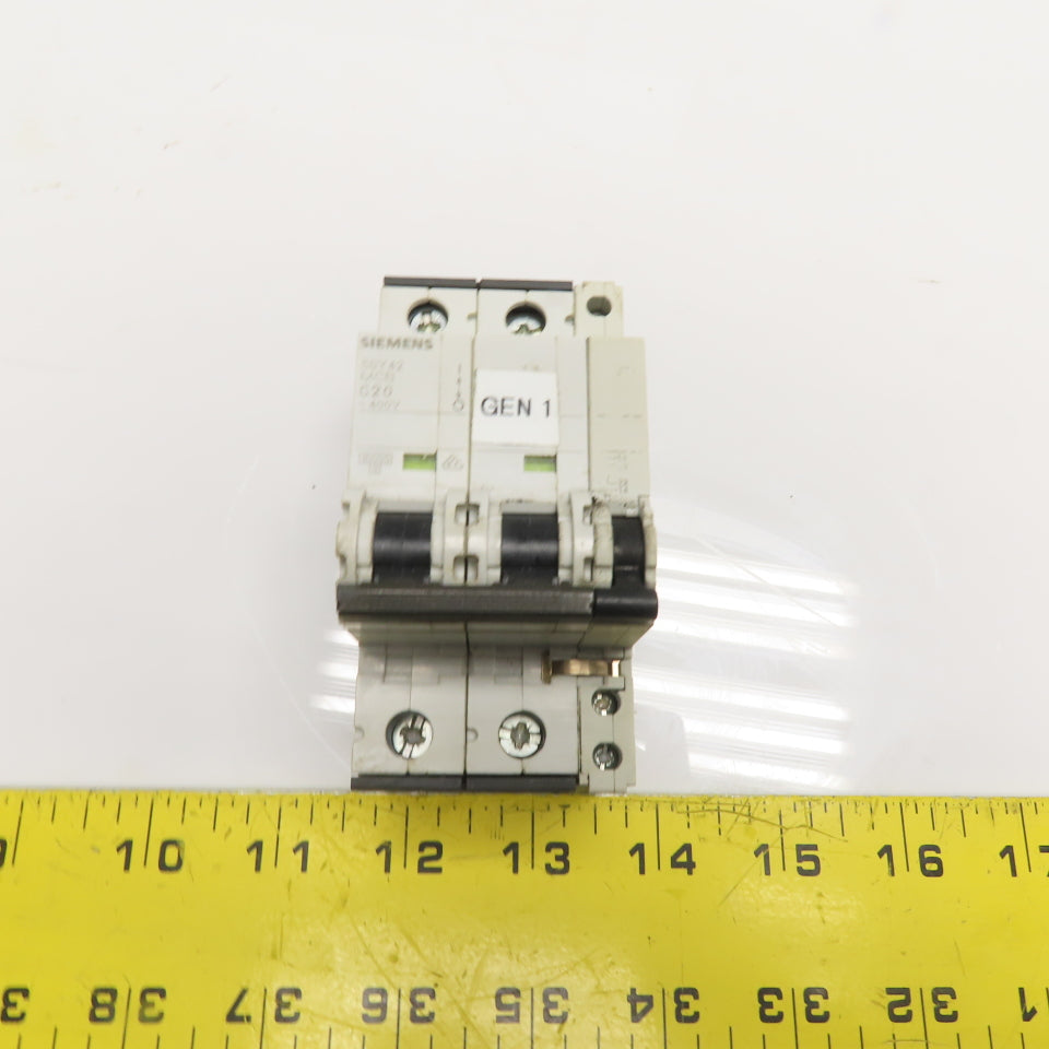 Siemens 5SY4220-7 20A 2-Pole Miniature Circuit Breaker W/ Auxiliary