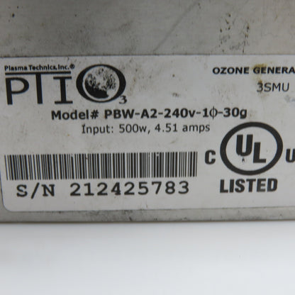 Plasma Technics Inc. PBW-A2 Ozone Generator Cell 500W 4.51A 240V 1Ph 30g
