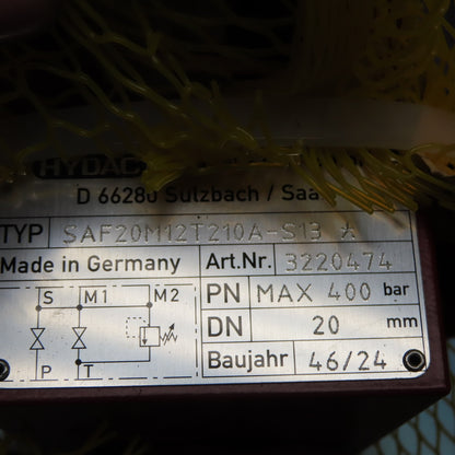 Hydac SE330B-20A1/112S-210S 20L Bladder Accumulator Shut Off SAF20M12T210A-S13