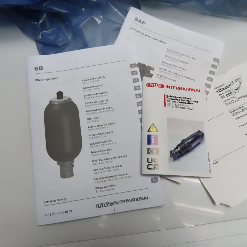 Hydac SE330B-20A1/112S-210S 20L Bladder Accumulator Shut Off SAF20M12T210A-S13