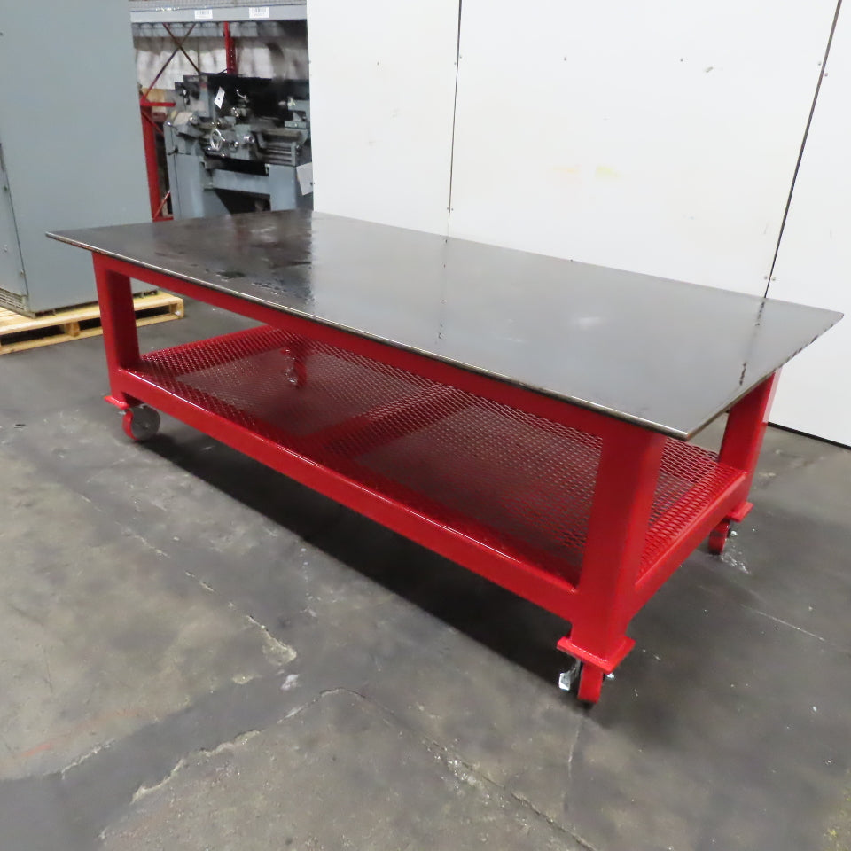 48" x 96" x 34" Tall 3/4" Steel Top Rolling Work Bench Welding Table Shelf New