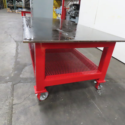 48" x 96" x 34" Tall 3/4" Steel Top Rolling Work Bench Welding Table Shelf New