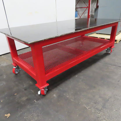 48" x 96" x 34" Tall 3/4" Steel Top Rolling Work Bench Welding Table Shelf New