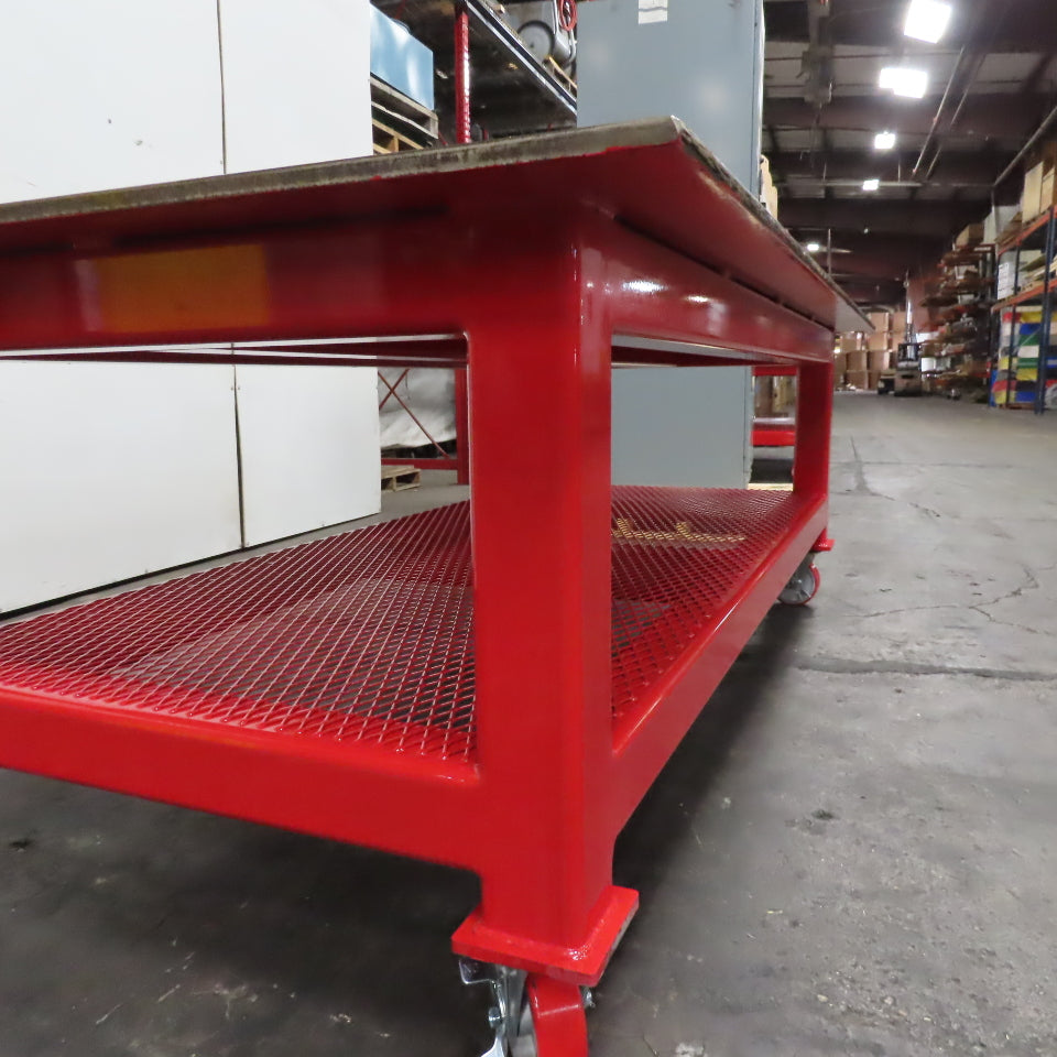 48" x 96" x 34" Tall 3/4" Steel Top Rolling Work Bench Welding Table Shelf New