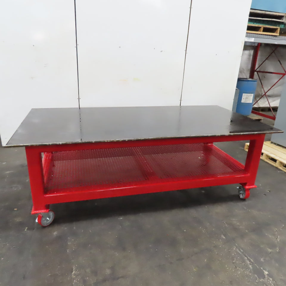 48" x 96" x 34" Tall 3/4" Steel Top Rolling Work Bench Welding Table Shelf New