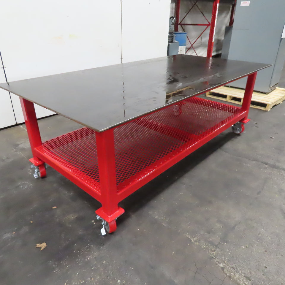 48" x 96" x 34" Tall 1/2" Steel Top Rolling Work Bench Welding Table Shelf New