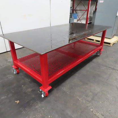 48" x 96" x 34" Tall 1/2" Steel Top Rolling Work Bench Welding Table Shelf New