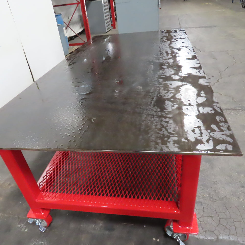 48" x 96" x 34" Tall 1/2" Steel Top Rolling Work Bench Welding Table Shelf New
